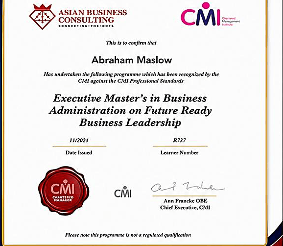 英国 CMI 高管 MBA 证书样本