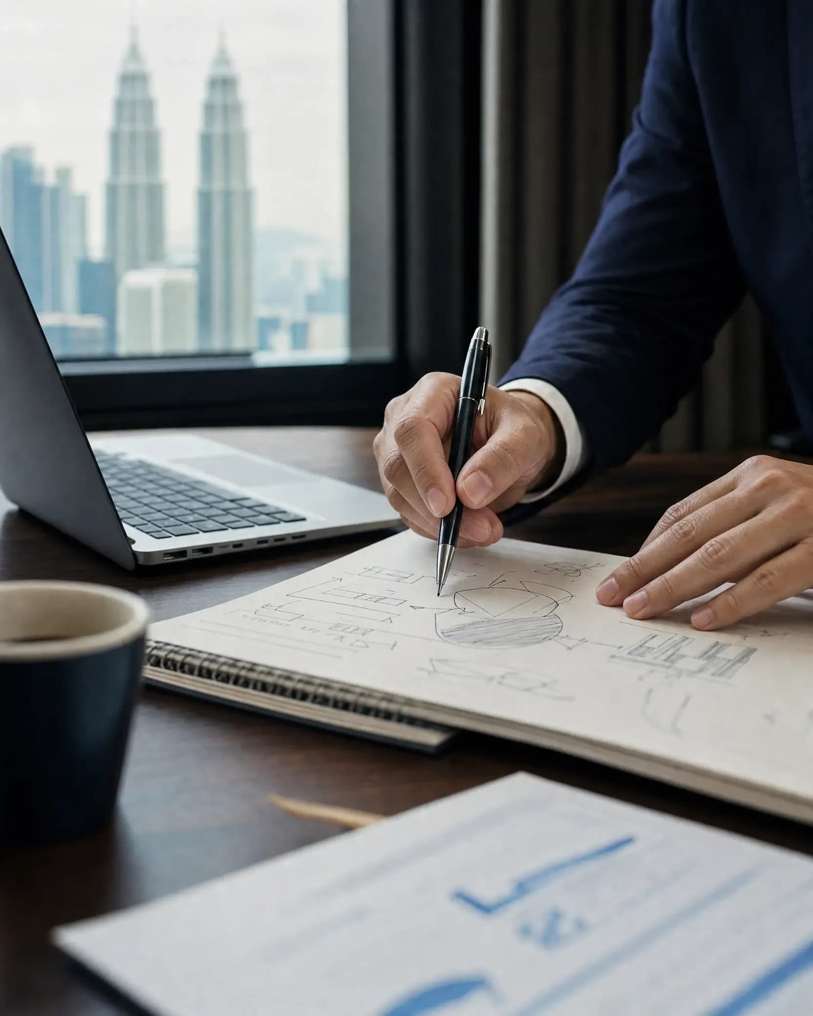 A working manager developing an applied business plan at a desk
