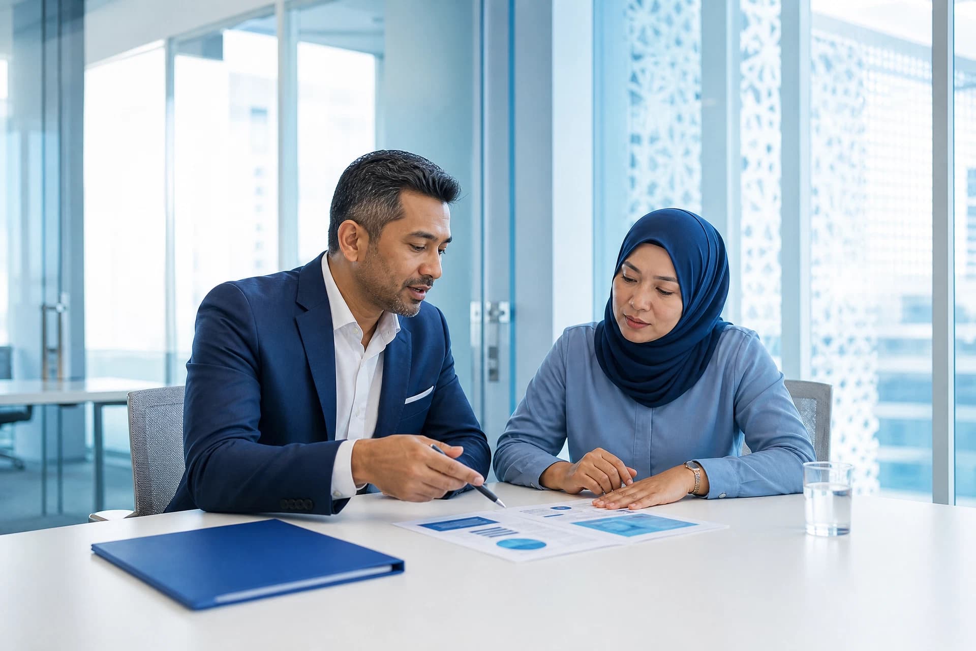 Illustration of two experienced professionals discussing a programme decision